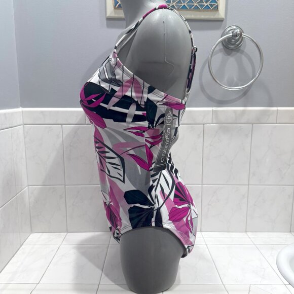 Catalina Swimsuit Med One Piece Floral Racer Back in Black / White & Purple NWT - Picture 5 of 9